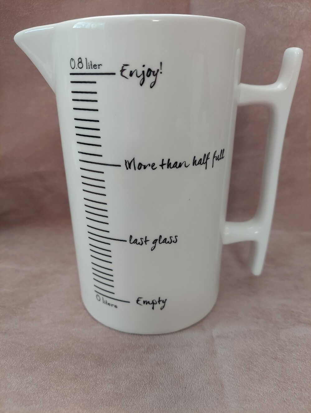 Creative Co-Op White Cramic Measuring Pitcher 0 To O.8Liter- Empty To Enjoy